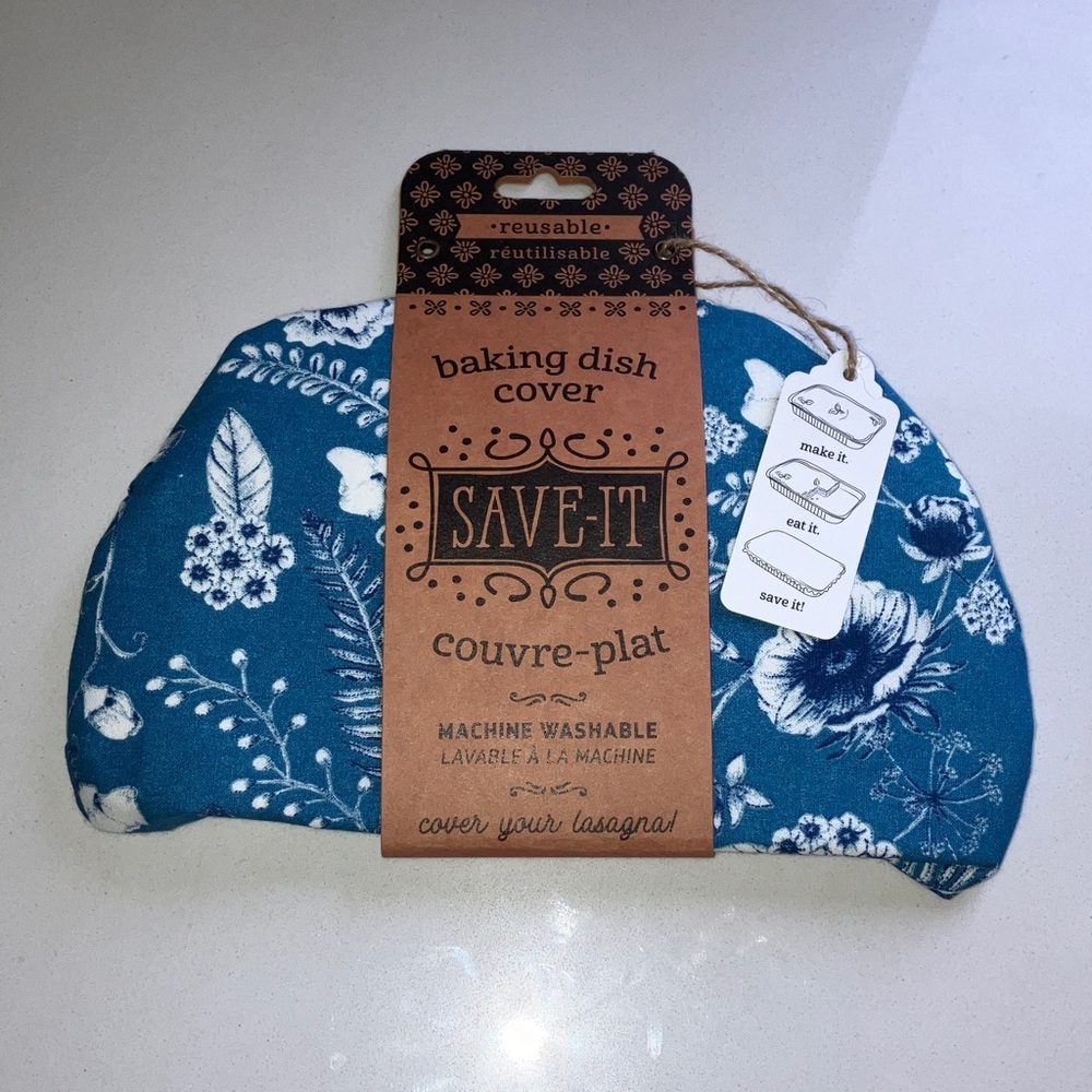 Reusable Baking Dish Cover with blue floral / branch motif